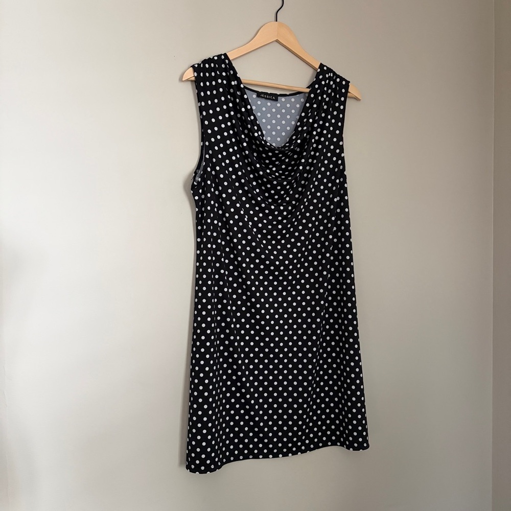 Y2K Jessica Black Polka Dot Cowl Neck Mini Dress Vintage 2000s - Picture 7 of 9